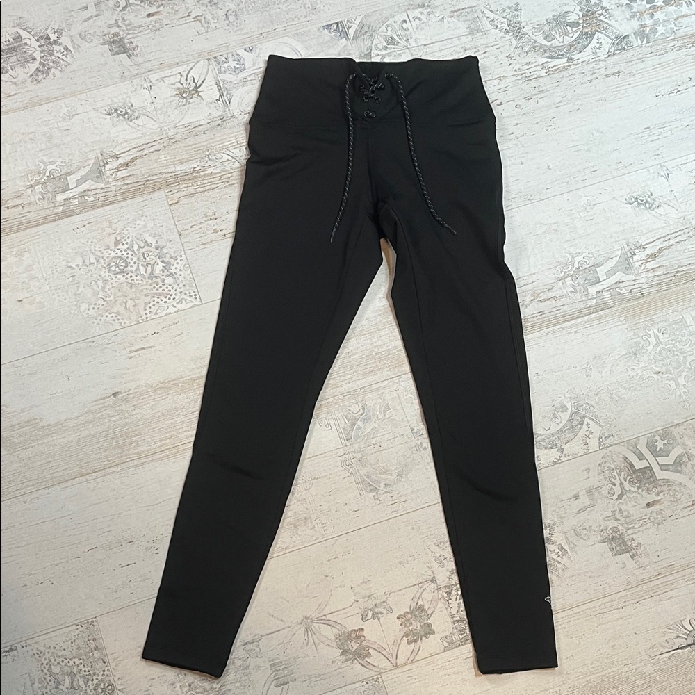 PINK Victoria's Secret Cozy Fleece Lined Black Leggings Lace Up Size Medium